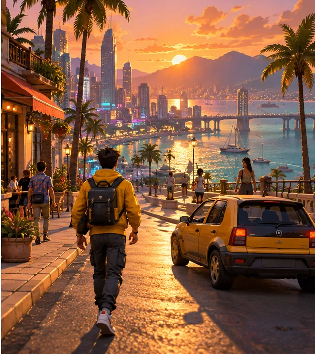 Original 3D Neon Harbour concept: Build your own coastal city with cars, pedestrians, missions and police pursuit. Choose a top-down, isometric or third-person approach and grow one working district into a lively open world.