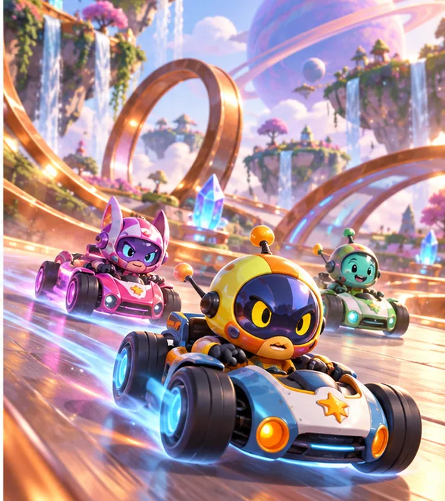 Original 3D Comet Circuit concept: Create your own colourful arcade kart racer with rivals, powers and lap progression. A short polished track beats a large unfinished championship.