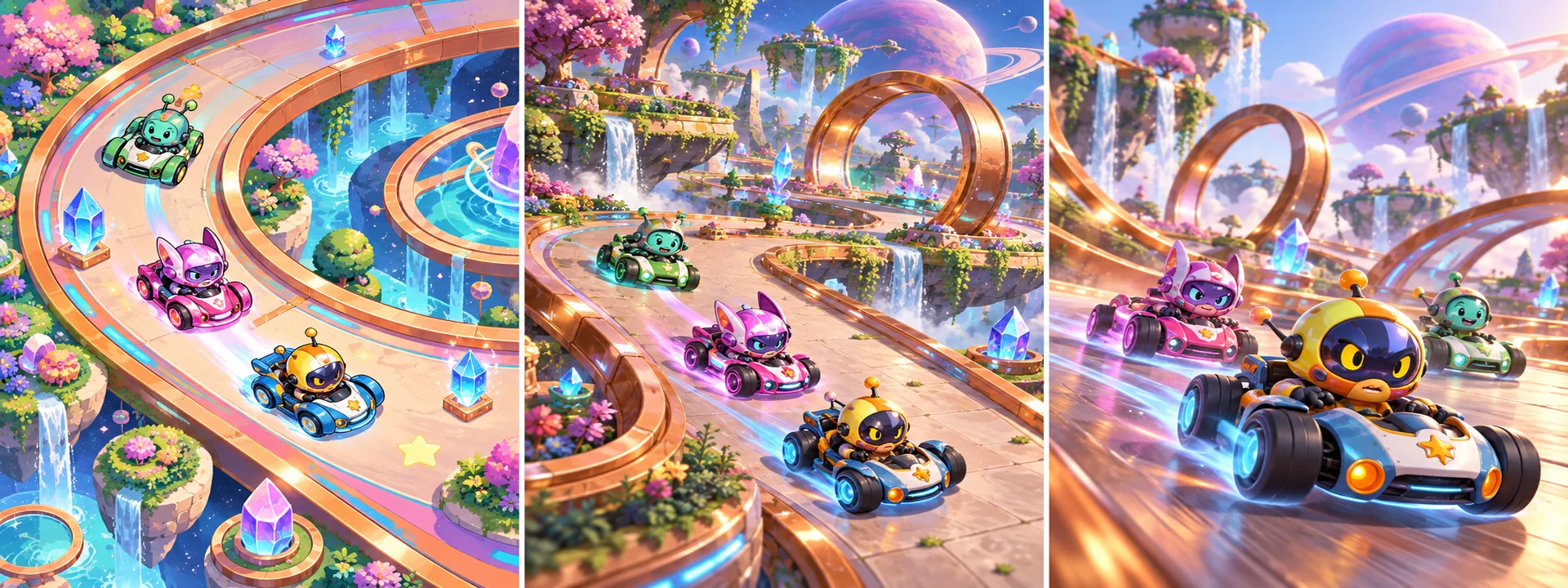 Comet Circuit original concept comparison: 2D left, 2.5D centre, 3D right