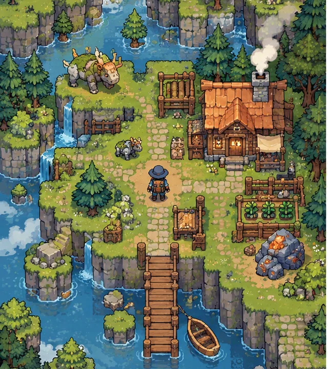 Original 2D Mosslight Frontier concept: Create an original mining, crafting and building game. Reuse terrain tools, keep your world small at first and save only the changes players make.