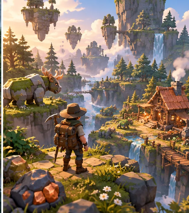 Original 3D Mosslight Frontier concept: Create an original mining, crafting and building game. Reuse terrain tools, keep your world small at first and save only the changes players make.
