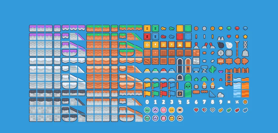 New Platformer Pack — Selected tiles artwork from the exact official 1.1 archive; cropped to exclude branding. These are assets, not a running game.