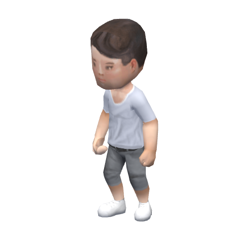 Retro human female idle — actual source 3D model/texture and named clip, rendered locally for this preview
