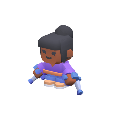 Mini female A idle — actual source 3D model/texture and named clip, rendered locally for this preview